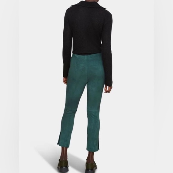 NEW • VINCE • Women’s Stretch Suede Split-Hem Crop Pant Dark Green Lamb Leather - Picture 3 of 7